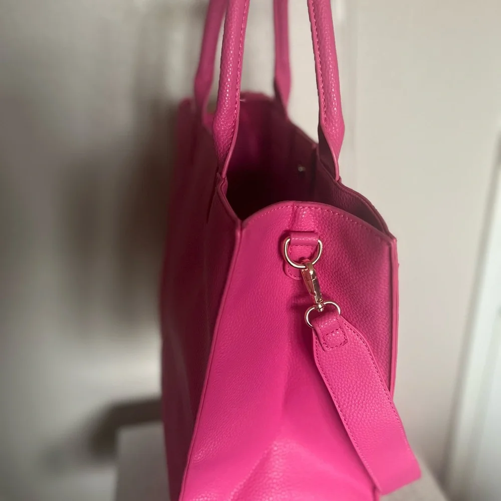HOUSE OF REHAB BLACK OWNED Pink FAUX LEATHER PEBBLE MEDIUM tote - Picture 12 of 17